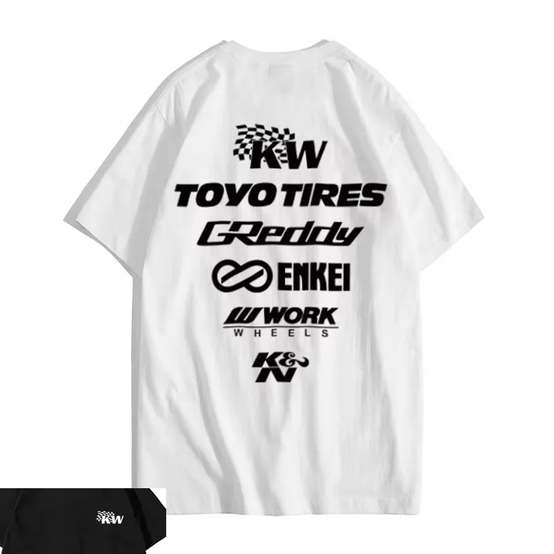 Men 2026 Summer JDM Culture Cotton Tee Japanese Modified Car Print Evolution KN Enkei KW Round Neck Street Short Sleeve T-shirt
