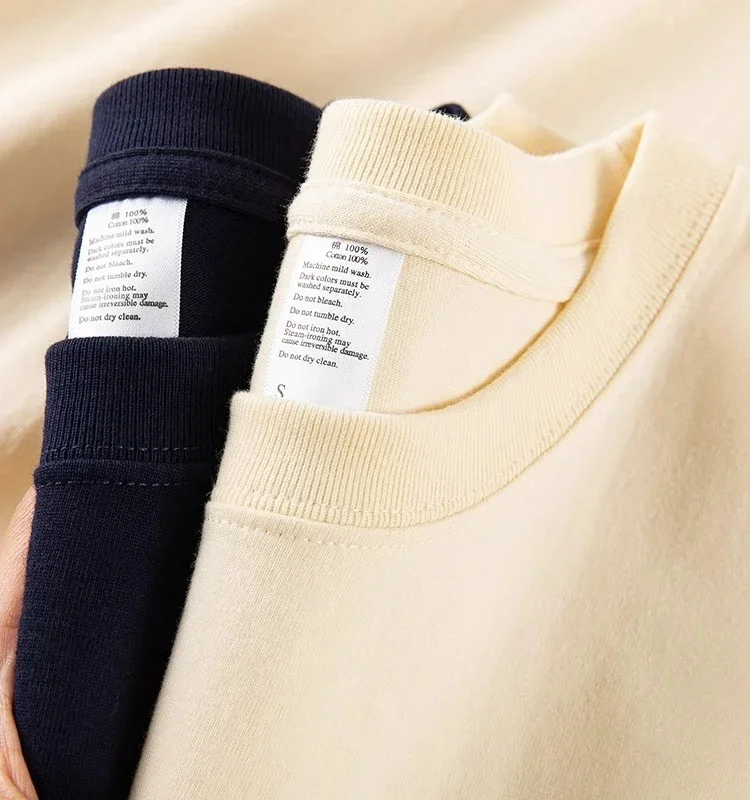 Loose Fit Pure Cotton ort Sve round Ne T-irt Men's Basic  Color Heavyweight Comfortable Underwear Trendy Ins
