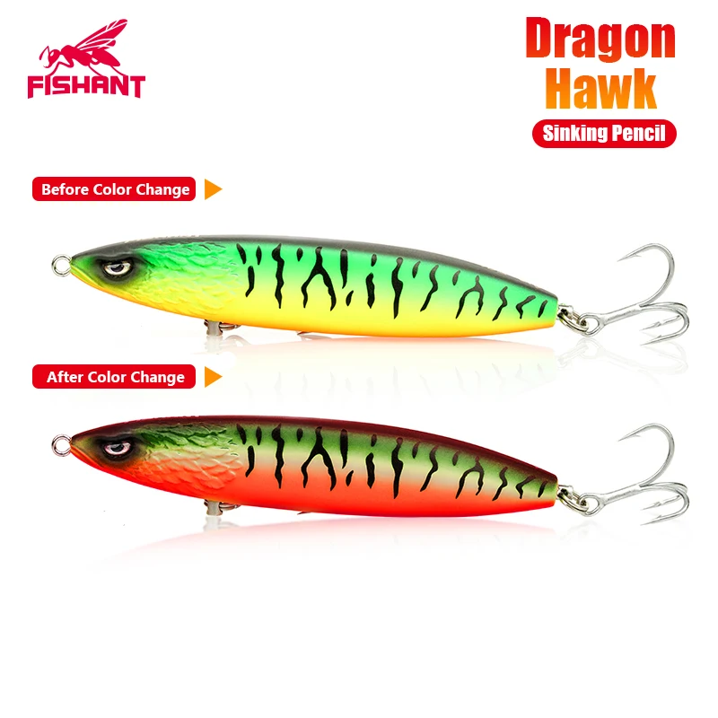 

Fishant Dragon Hawk Sinking Pencil Dual-Sense Color Lure | Changes in Water & Light to Hunt Bass, Pike, Walleye