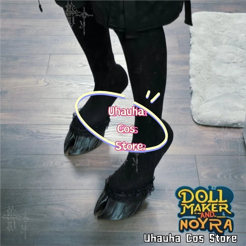 CR6.23*Split Hoof De-mon Cosplay Shoes Gothic Two Toe Cloven Hoof Foot Covers With Lace Socks Fantasy Anime Roleplay Halloween view 5