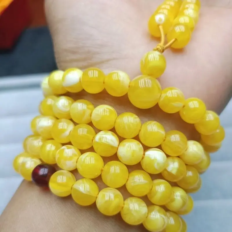 Second-generation floral bracelet with 108 old prayer beads, amber necklace, sweater chain for men and women