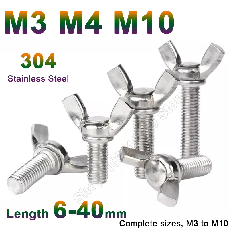 

1-20Pcs M3 M4 M10 DIN316 Stainless Steel 304 Butterfly Bolt Tighting Wing Head Bolt Thumb Screw Claw Hand Tighten Screw L=6-40mm