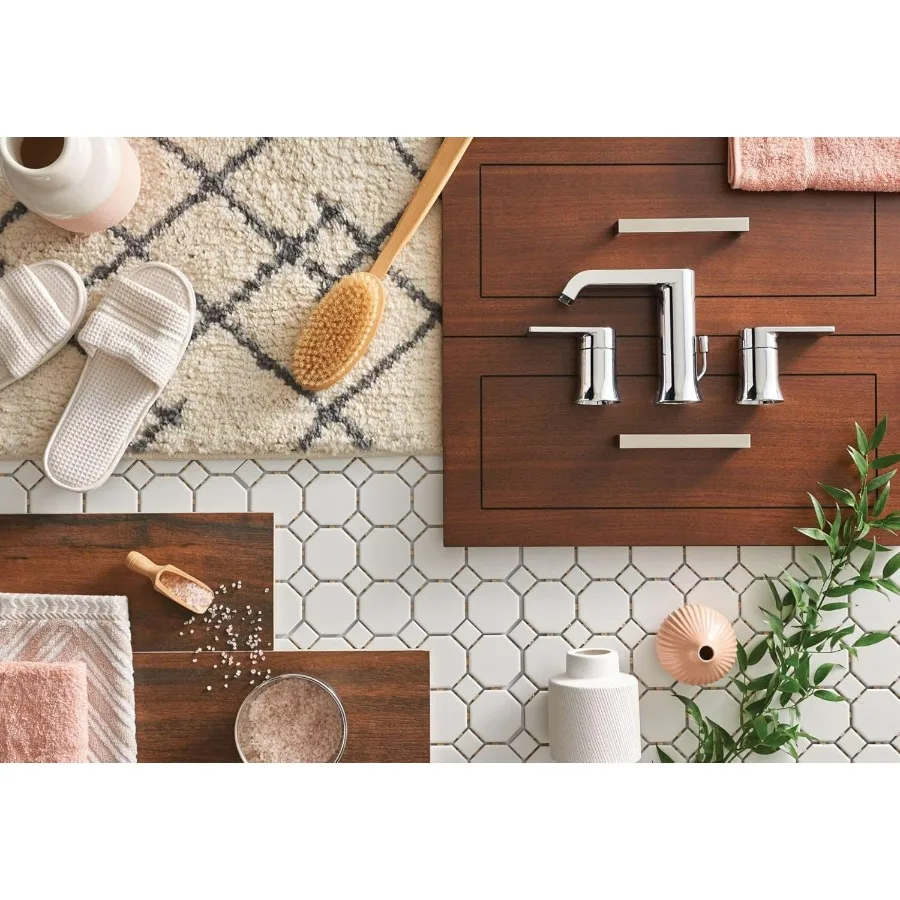 Torneira de banheiro moderna com duas alças, conjunto de drenagem para instalação de pia de 3 furos, acabamento cromado, design contemporâneo I