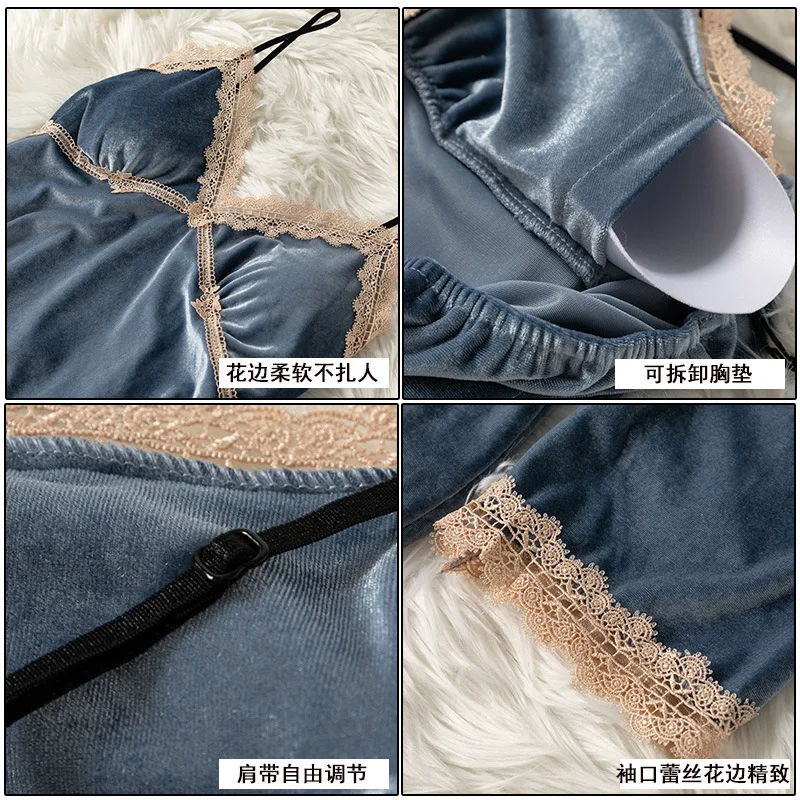 New Velvet Femlae 3PCS Pajamas Set Autumn Winter Sleepwear Bathrobe Nightgown Loose Sexy Lace Trim Trouser Suits Home Clothes