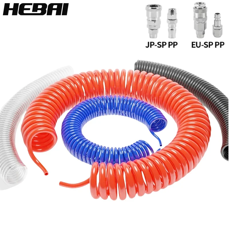 PU Spring Spiral Pipe with Fitting 6/9/12/15M PU Air Compressor Hose Tube Flexible Air Tool with Connector Pneumatic