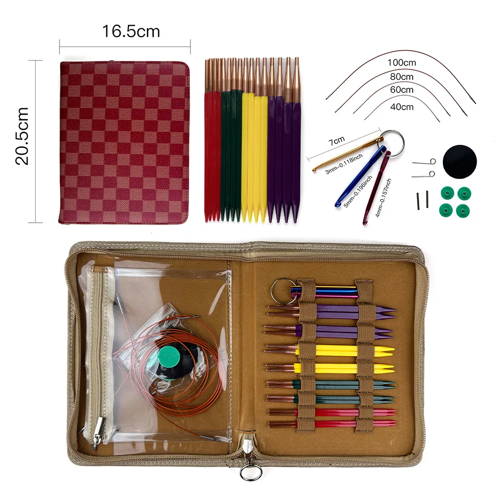 Square Circular Knitting Needles 8 Pairs 12cm Polycarbonate Tips Knitting Kit Storage Pouch Hand Knitting Diy Wool Craft Tools