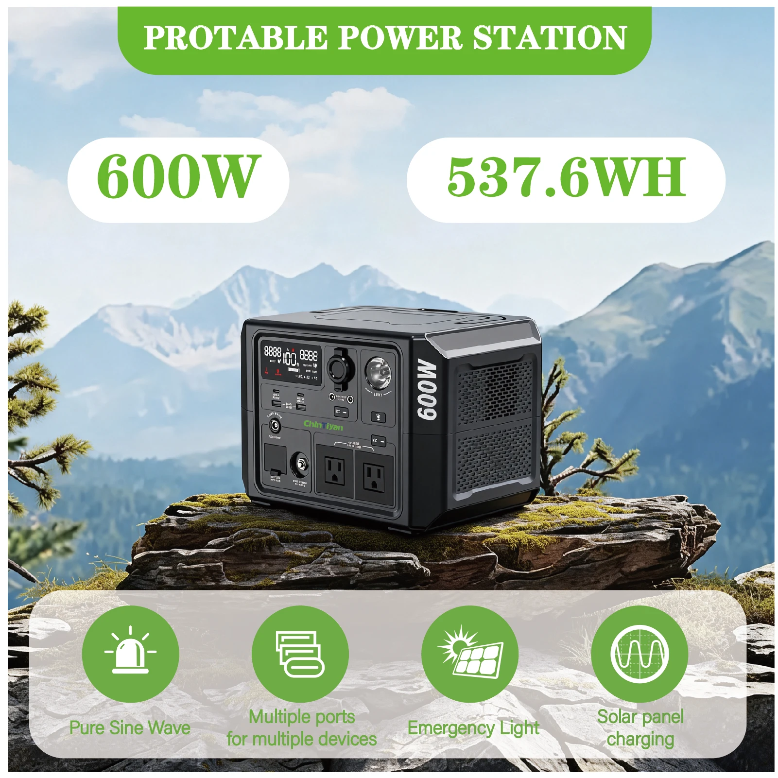 

1PCS 600W 537.6Wh LiFePO4 Solar Power Station Outdoor Emergency Backup Generator