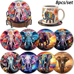 8 pieces/set of diamond painted elephant patterns, DIY coasters with brackets, non slip beverage coasters, mosaic production