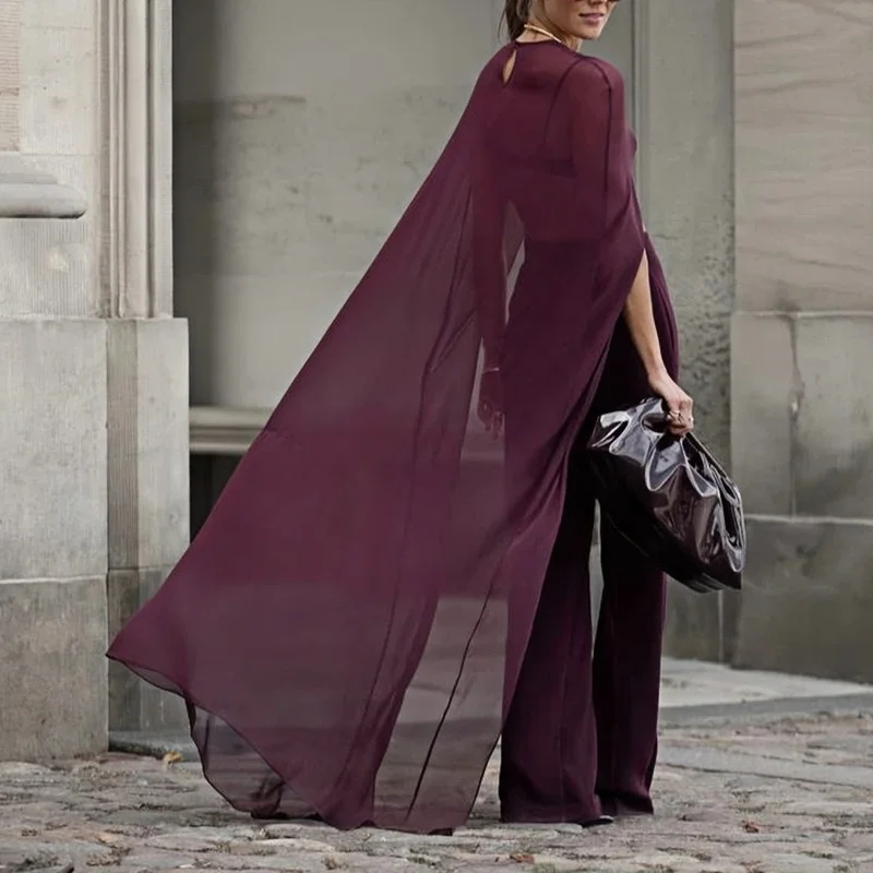 Women Chiffon Solid Color Sheer Cover-Ups Summer Holiday O Neck Cape Blouse High Low Flowy Female Jacket Long Wedding Party Tops image 6