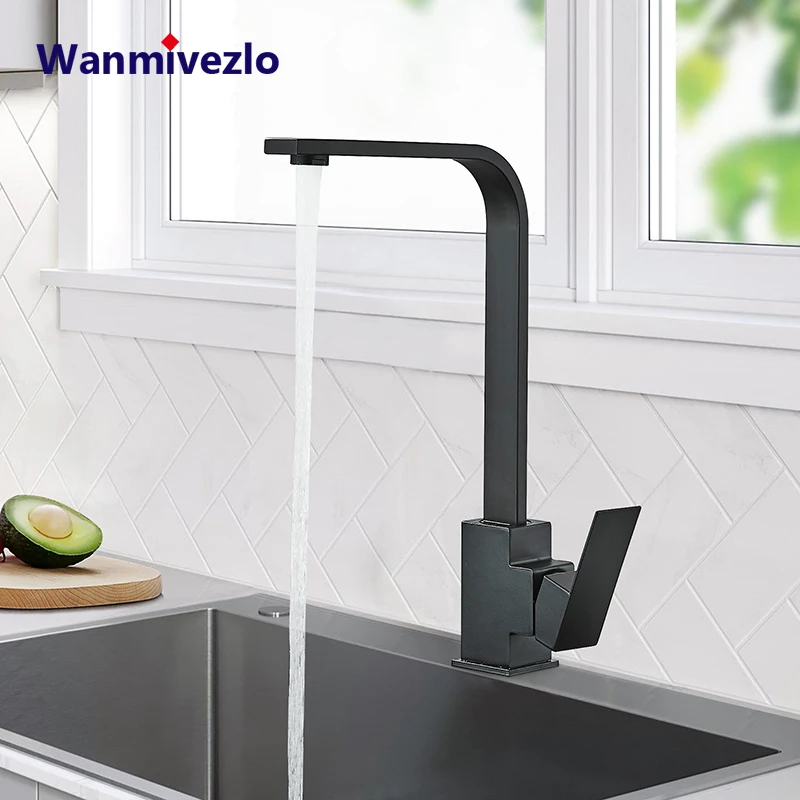 Wanmivezlo Square Kitchen Faucet Chorme Hot And Cold Kitchen Sink Tap 360 Degree Rotation Mixer Deck Mounted Water Tap