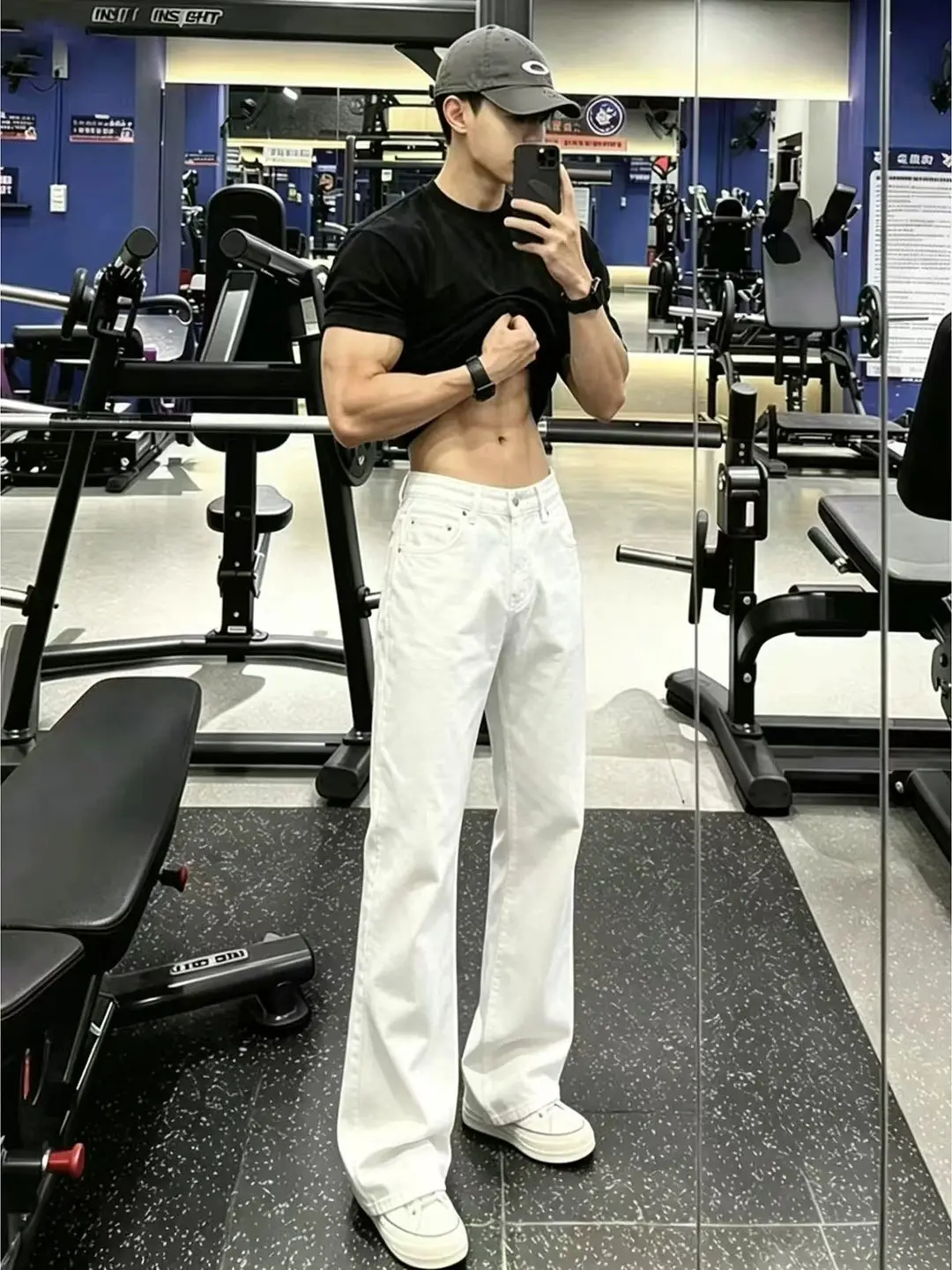 Cleanfit White Straight Leg Jeans Men's mid Waist No Ironing Treatment Summer Casual Straight Cut Jeans Youth Fashion