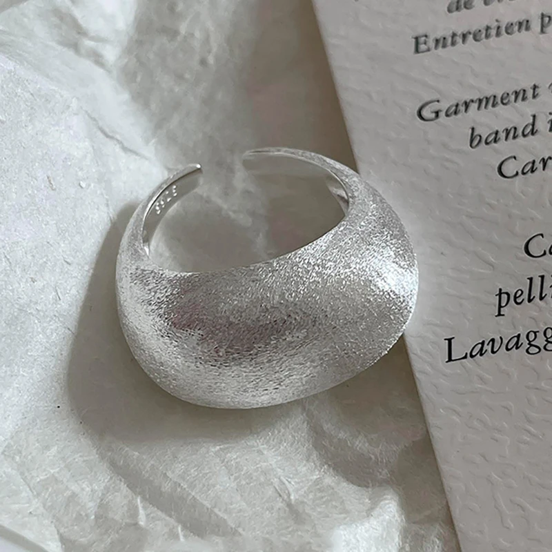 Foxanry Minimalist Silver Color Finger Rings for Women Korean Trendy Design Scrub Geometric Handmade Birthday Party Jewelry Gift