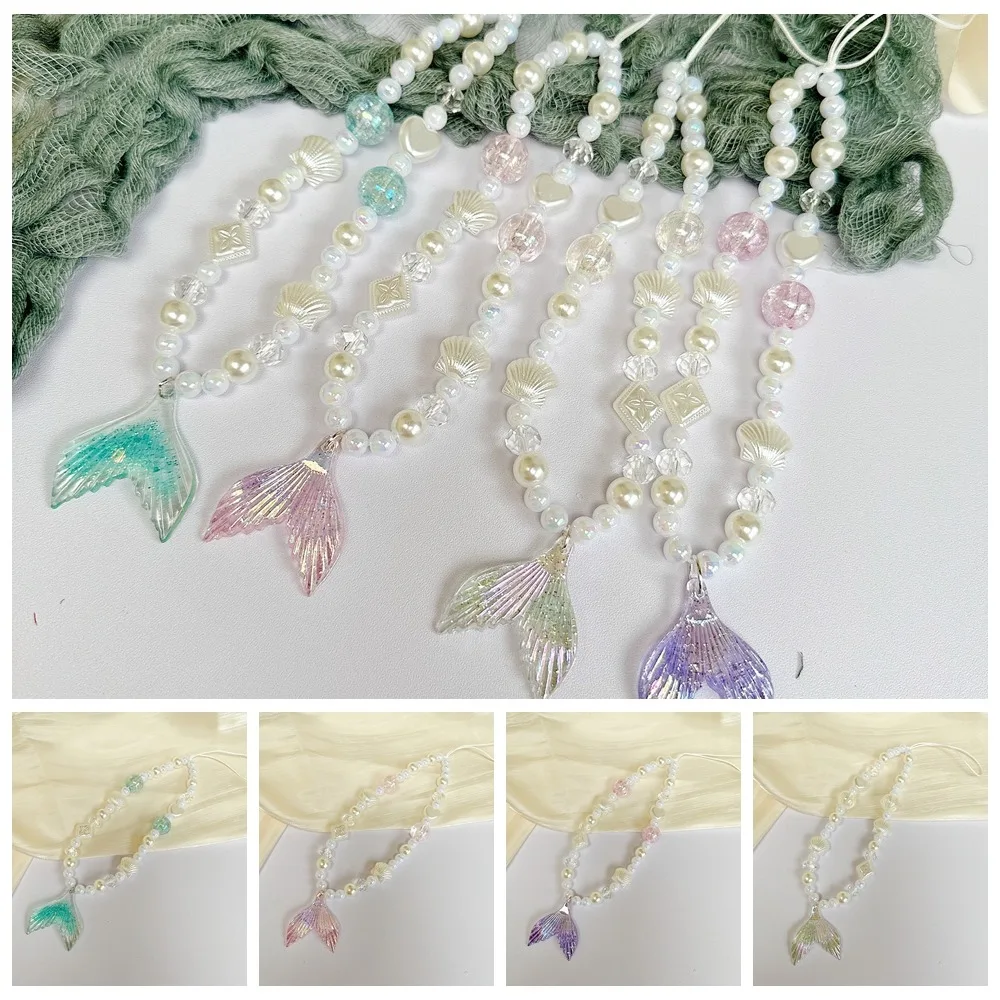 Fish Tail Bead Phone Chain Pearl Shell Mobile Phone Lanyard Pendant Decoration Cell Phone Strap Telephone Decor