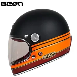 BEON B510 Women Men Motorcycle Helmet Glassfiber Vintage Full Face Helmet Retro Riding Motocross Windproof Hat Capacete De Moto