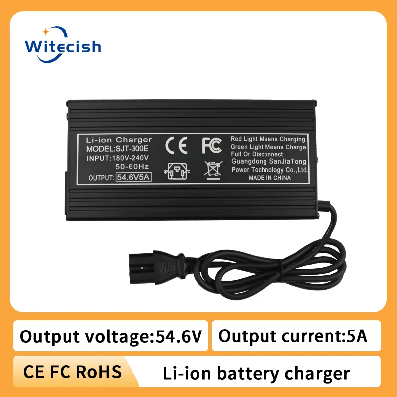 

54.6V 5A Fast Charger Aluminum metal case for 13S 48V 10Ah 15Ah 20Ah Lithium Battery GX16 M16 3-Pin XLR Male 5.5x2.1mm Connector
