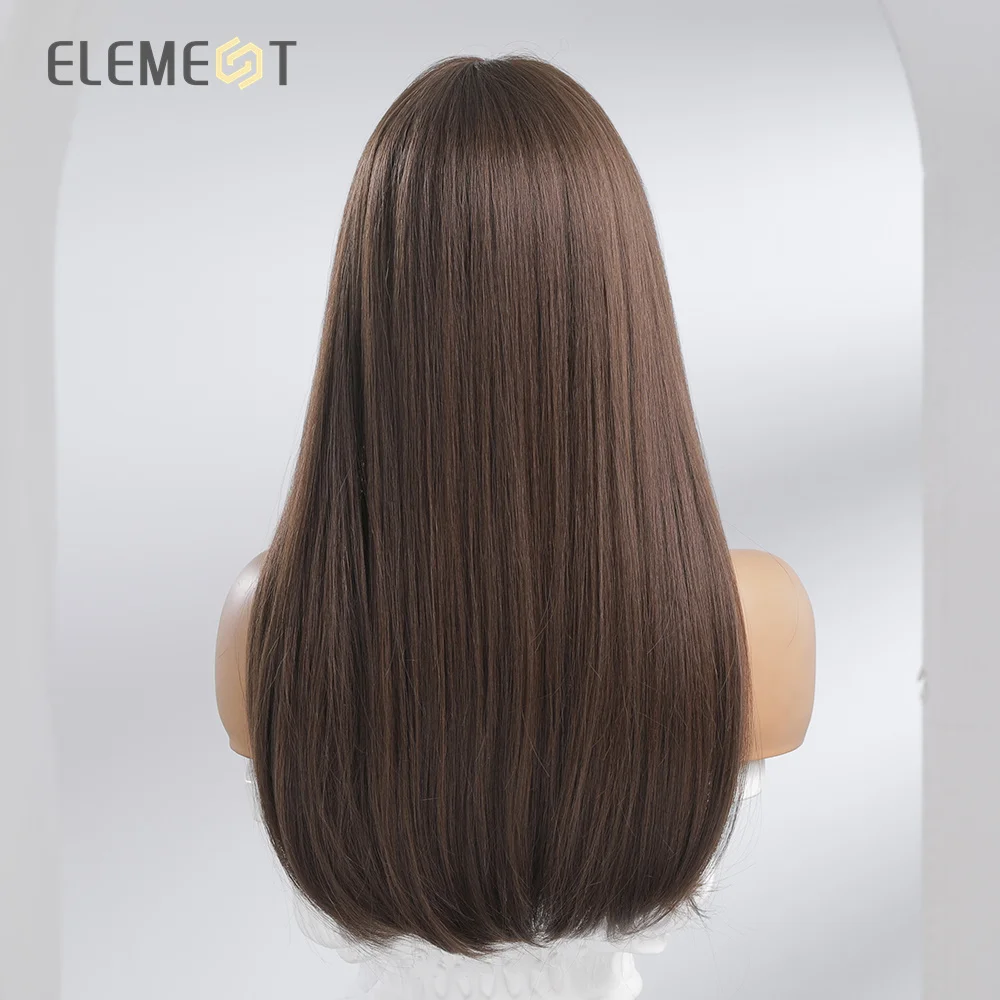 ELEMENT Synthetic Long Straight Black Brown Wigs with Bangs Wig for Women Daily Party Cosplay Lolita Hair Heat Resistant Natural