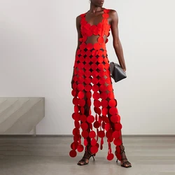 Vestido Maxi circular para mujer, traje de baño rojo puro sin tirantes, diseño de tendencia, Vestido largo de playa para vacaciones de verano, 2024