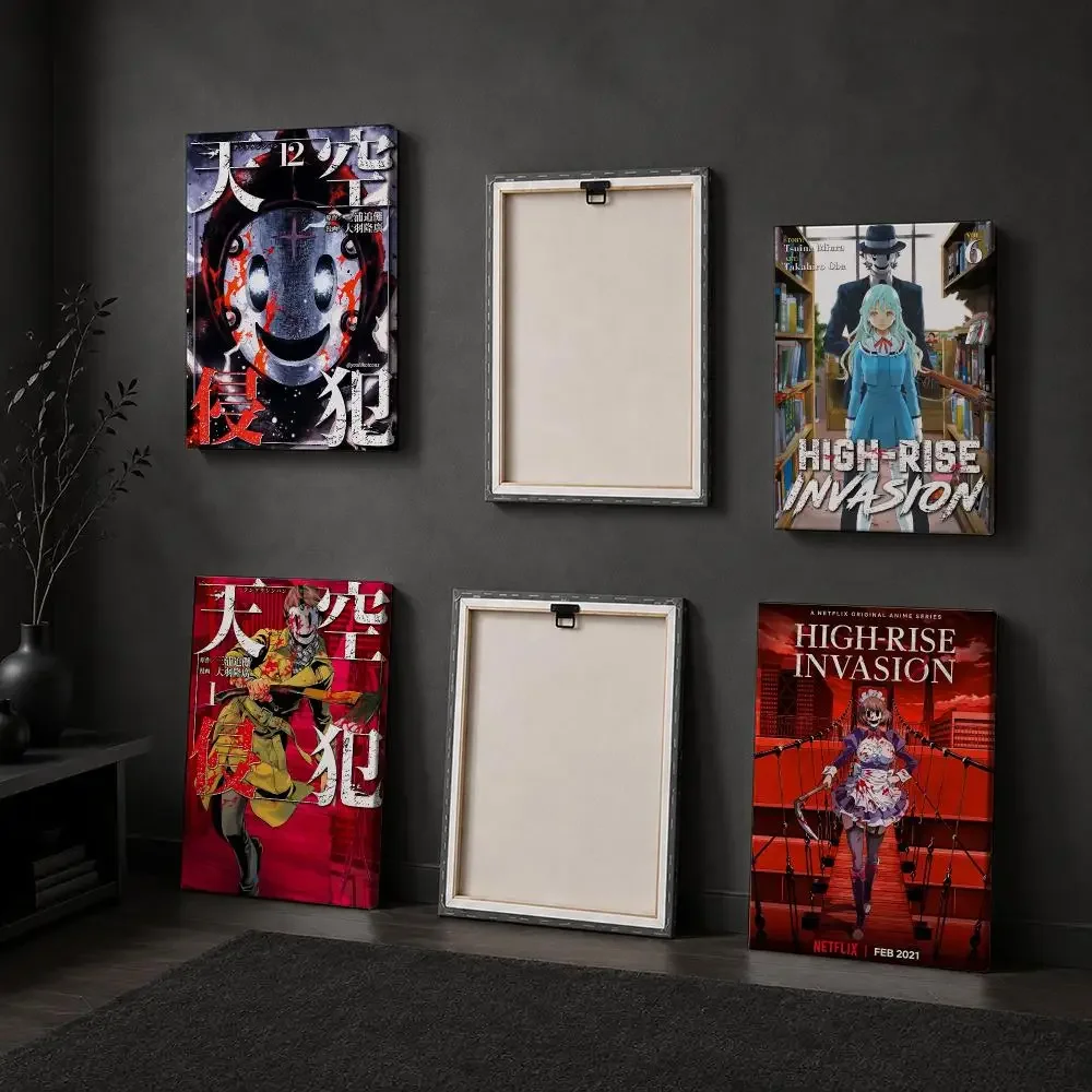 Anime High-Rise Invasion Cool Framed Wall Painting Wood Framed Canvas Poster HD Wall Art For Bedroom Hallway Bar Home Decor