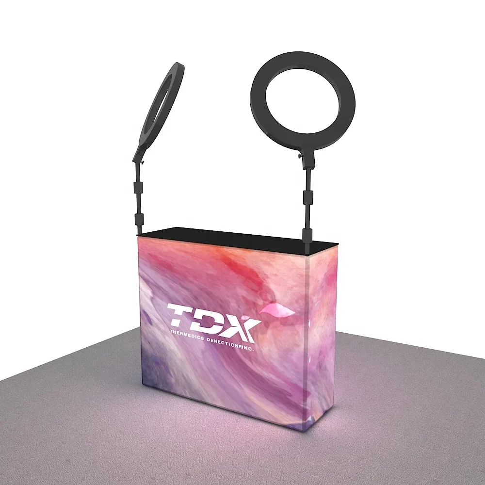 2026 Reusable Aluminum Promotion Stand Exhibition Display LED Circle Selfie Live Stream Adjustable Fill Light Backlit Front Tabl