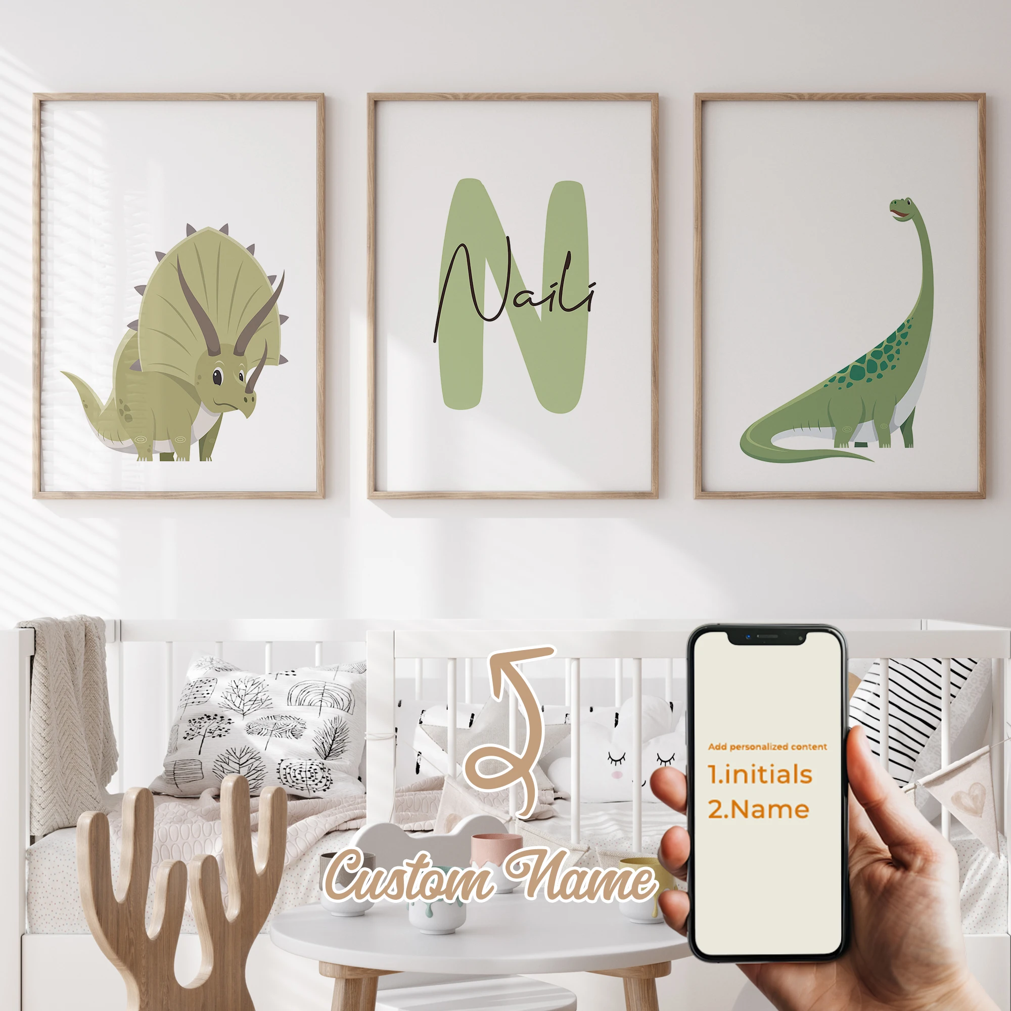 

3pcs Personalized Name Custom Dinosaur Pattern Wall Art Prints Canvas Painting Poster Picture For Living Play Room Home Decor