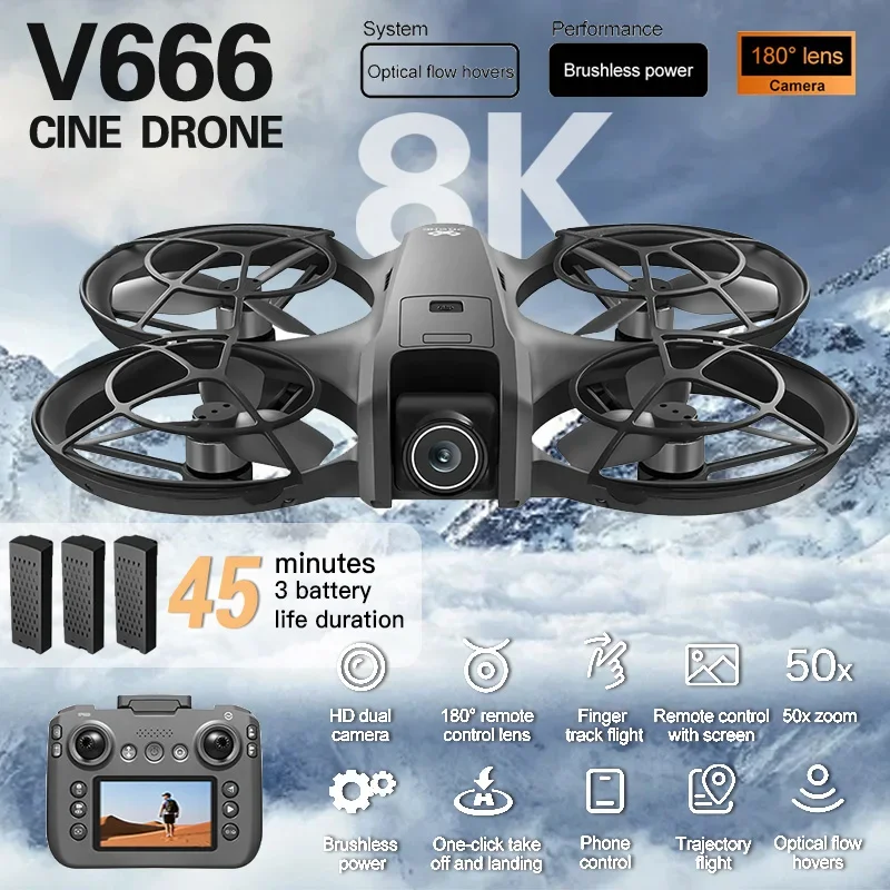 Lenovo V666 Drone Large Sreen 8K Aerial HD Dual Camera Intelligent Obstacle Avoidance Larger Screen RC Brushless Power Drone