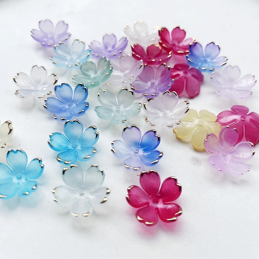 25pcs 19mm randomly mixed beautiful irregular gradient five petal flower bead diy jewelry hair bracelet decorative accessories