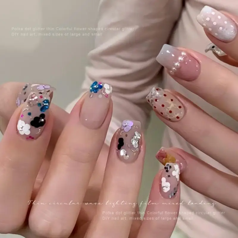 Nail Glitter Sequins Mini Circular Wave Point Sparkling Nail Decoration Easy Application for Salon Manicure