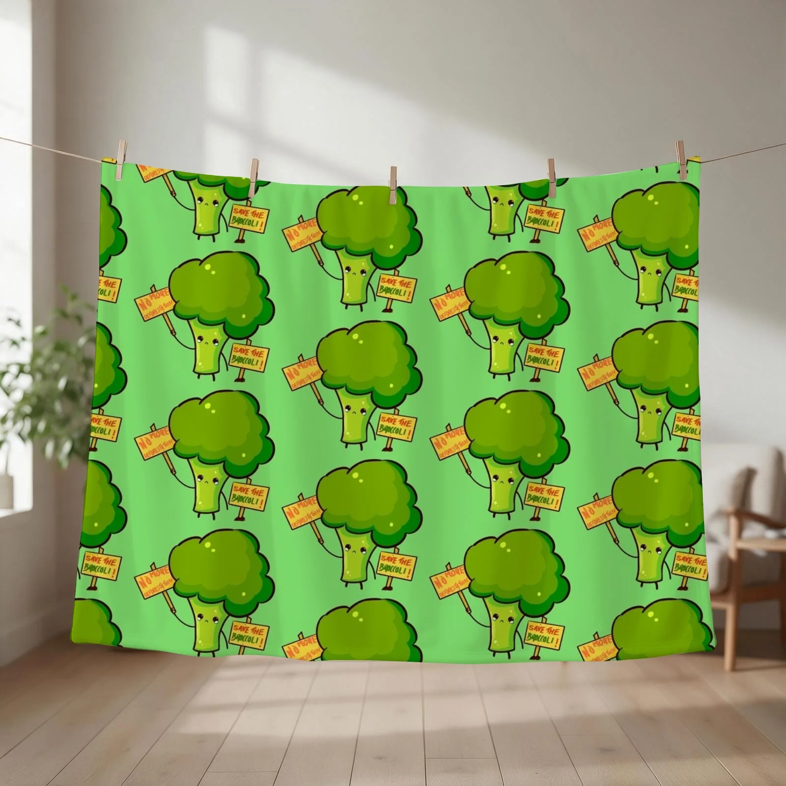 The Green Broccoli Throw Blanket couch cozy soft plush fuzzy picnic outdoor blanket