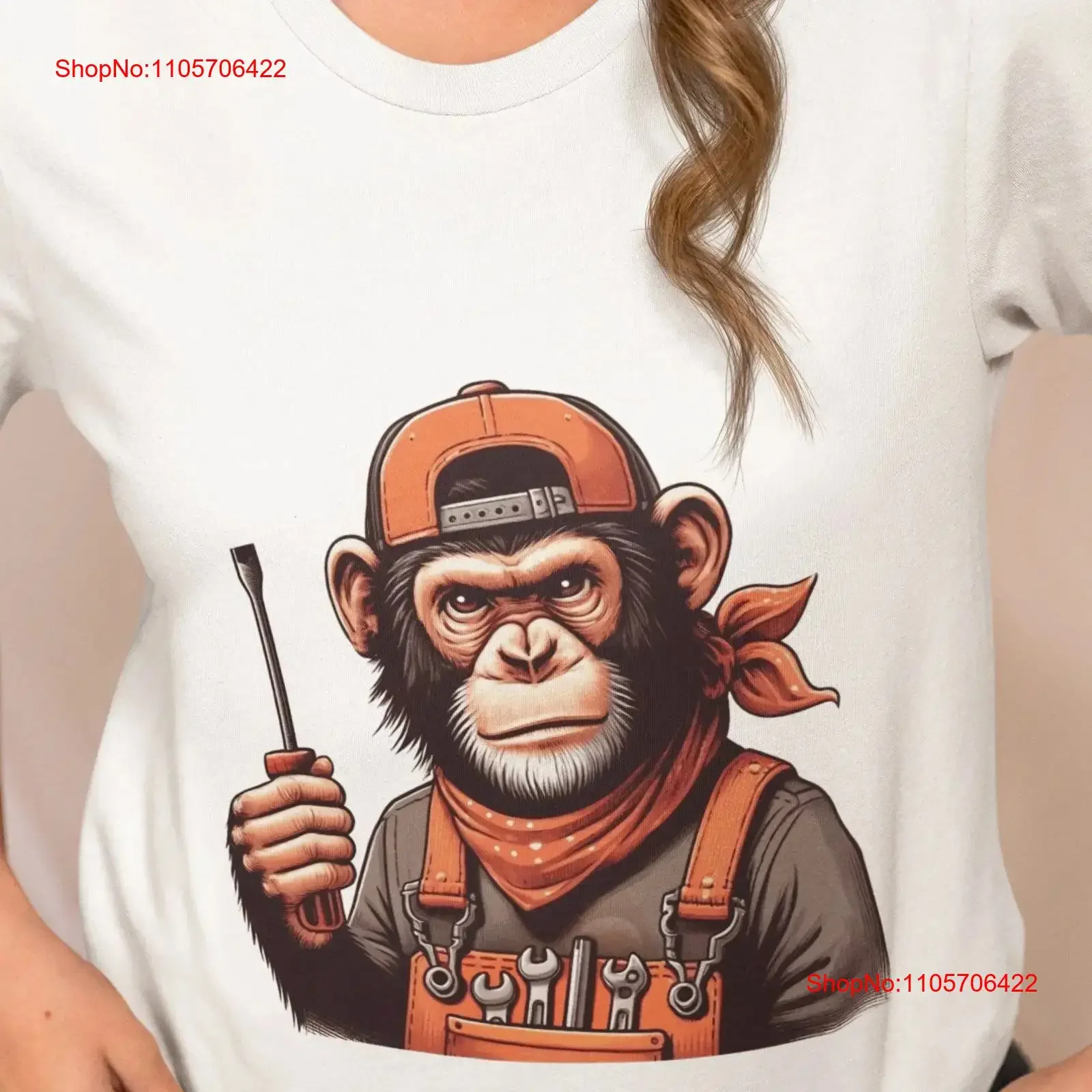 Funny Chimpanzee Mechanic T Shirt Monkey Wrench Master Top Perfect Idea for Animal Lovers Unique Novelty Everyday vintage