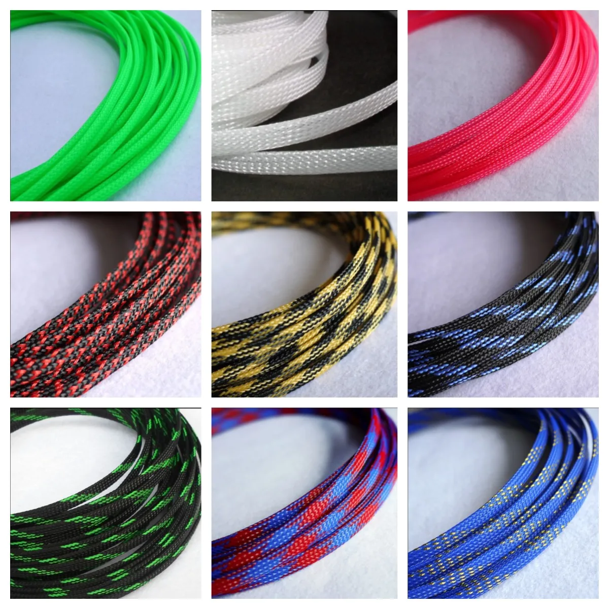 3MM 4MM 6MM 8MM 10MM 12MM 16MM Mangas PET Planas Trançado Cabo Expansível Fio Snakeskin Sleeving Preto Vermelho Azul Verde Amarelo