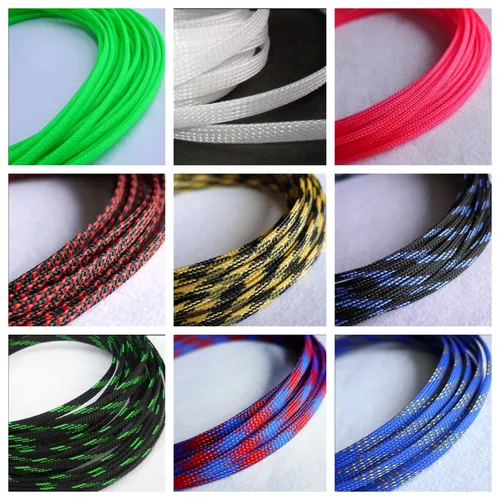 Imagen 2 del producto Mangas planas de PET de 3MM, 4MM, 6MM, 8MM, 10MM, 12MM, 16MM, Cable trenzado expandible, funda de piel de serpiente, negro, rojo, azul, verde, amarillo