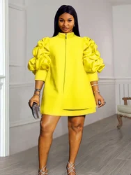 Wmstar Plus Size Dresses for Women Elegant Lady Loose Purff Zipper Up Long Sleeve Party Mini Dress Wholesale Dropshipping 2024