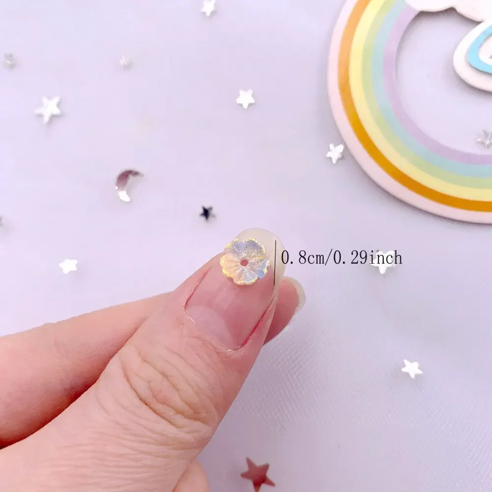 100Pcs 8mm Colorful Gold Powder Flower Nail Art Flatback Stone 1 Hole Beads Appliques Scrapbook DIY Manicures Accessories L810 E