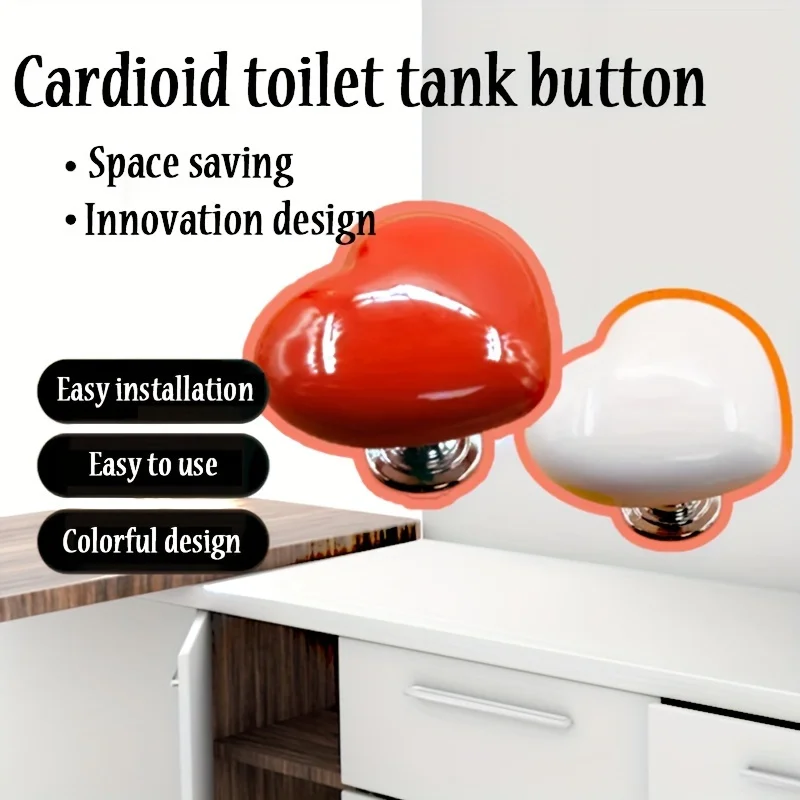 مجموعة مكونة من 4 قطع من أزرار تدفق المرحاض على شكل قلب، لمسة نهائية مطلية بالبلاستيك، معدن سبائك الزنك، رافعة خزان سهلة الضغط