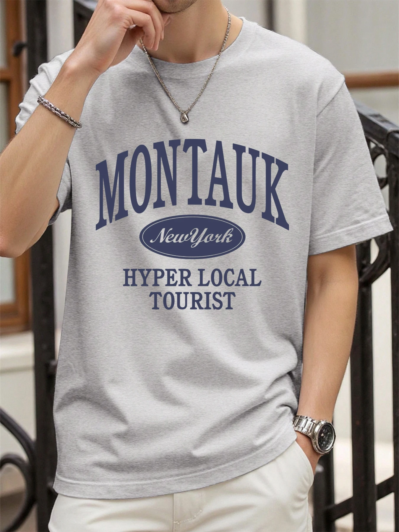 Montauk New York Hyper Local Tourist Print T-Shirts Herren Baumwolle Casual T-Shirt Atmungsaktive Sommer Sportbekleidung Lose Rundhals-Tops