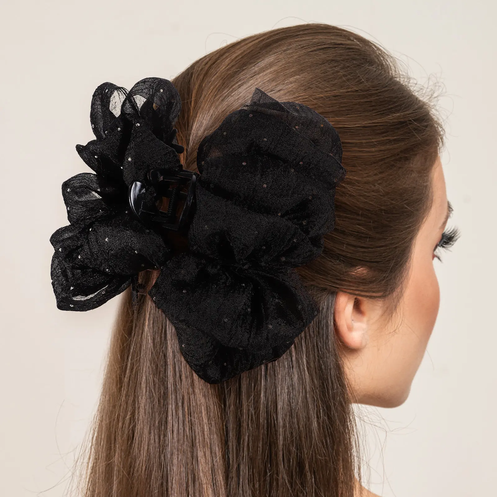 

2Pcs Butterfly Bow Hair Clips Chiffon Claw Clips with Rhinestones Mesh Yarn Lightweight Decorative Hair Claws for Women