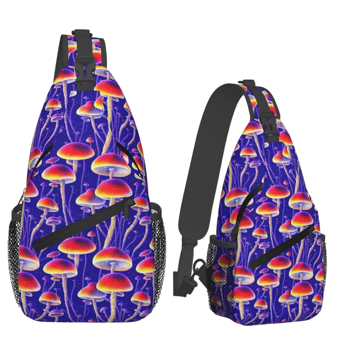 Magic Mushrooms Pattern Design Chest Bag Men Sling Crossbody Backpack Chest Bag Travel Hiking Daypack Shoulder Bag