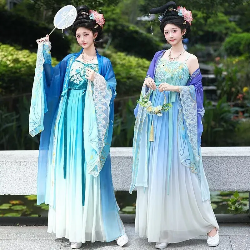 

Plus Size 6XL Hanfu Dress For Women 130kg Ancient Chinese Hanfu Cosplay Costume Purple&Blue Embroidered Hanfu Dress Tang Suits