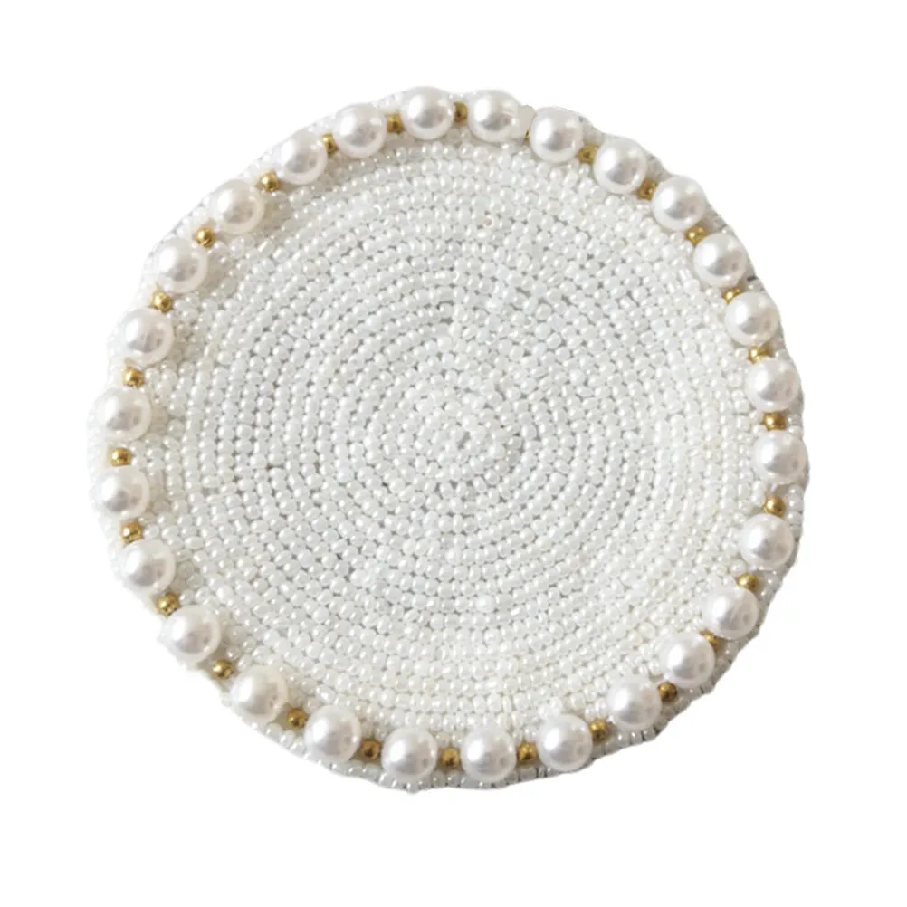 Handmade Pearl Beads Cup Coaster Premium Cotton Table Mat for Cups Plates Pots Cutlery Heat Resistant Scratch Proof Decorative