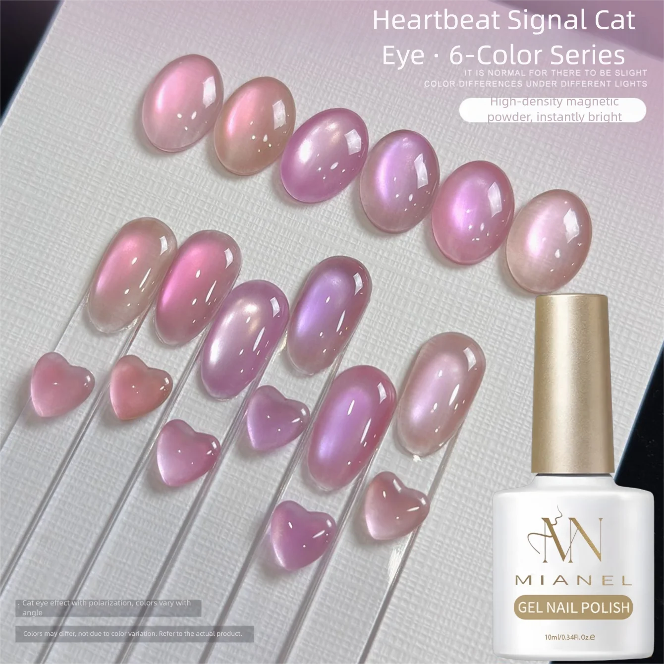 MIANEL 2026 Nouvelle Tendance Signal Cœur Série Rose 6 Couleurs Vernis à Ongles Gel Effet Œil de Chat Perles de Verre, Texture Premium Flatteuse pour la Peau