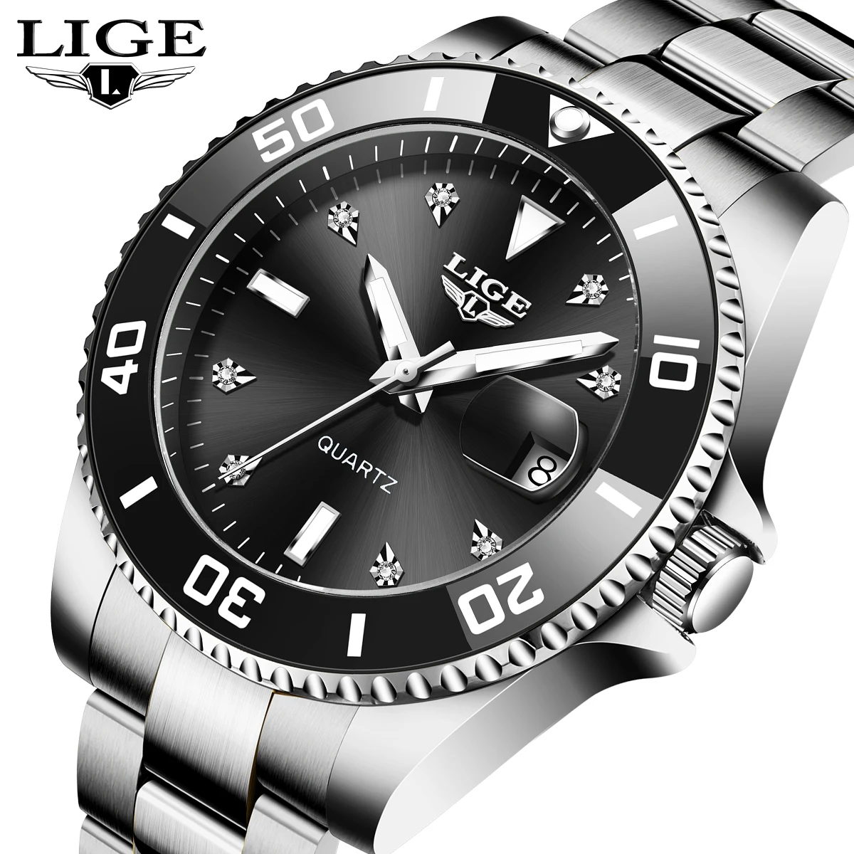 LIGE Casual Fashion Man Watch Luxury Stainless Steel Simple Sport Watches for Men Calendar Waterproof Luminous quartz wristwatch