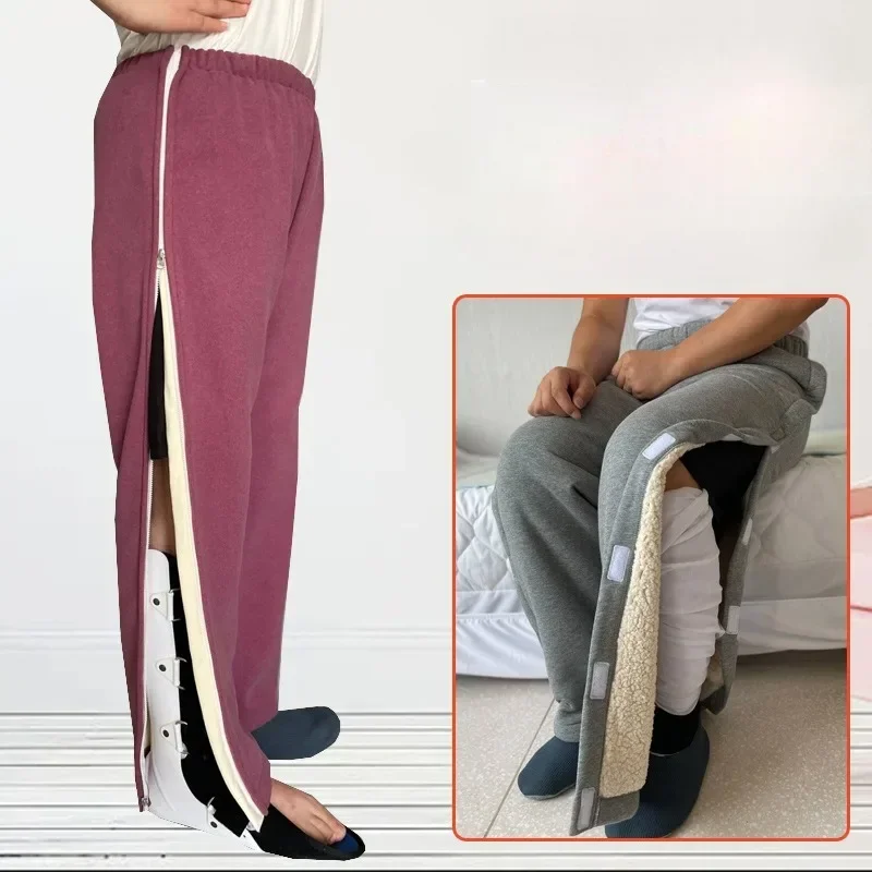 Paralyzed Elderly Easy to Wear Take Off Pants Men Women Winter Thick Velvet Fracture Postoperative Patient Nursing Cotton Pants