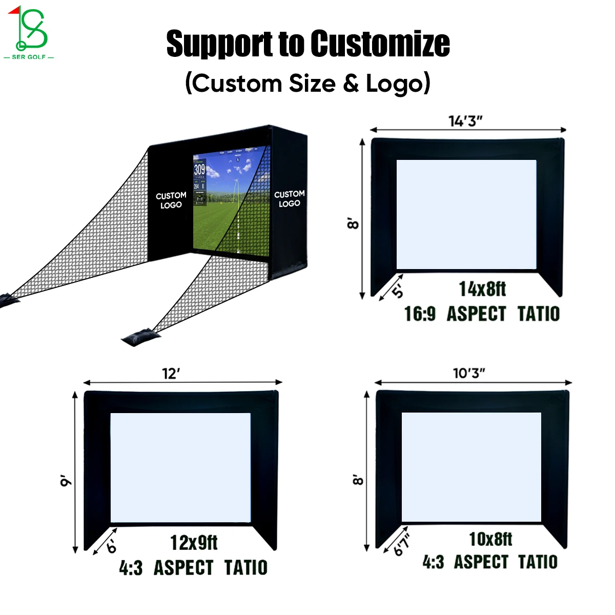 Indoor Golf Simulator Hitting Net 10X8FT Aluminum Frame Hd Impact Screen Portable Practice Cage Custom Logo Outdoor Training