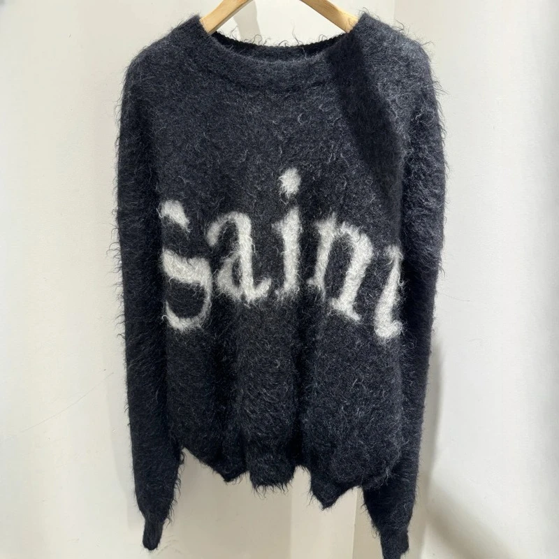 

Самый продаваемый высококачественный вязаный свитер с круглым вырезом и буквенным принтом, зимний мужской и женский повседневный пуловер SAINT, свитер