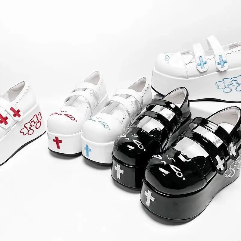 Zapatos de transferencia para estudiantes, zapatos de gato llorón, zapatos de Departamento Médico, zapatos de suela gruesa, zapatos de estilo Lolita, zapatos de plataforma, zapatos de pantalón