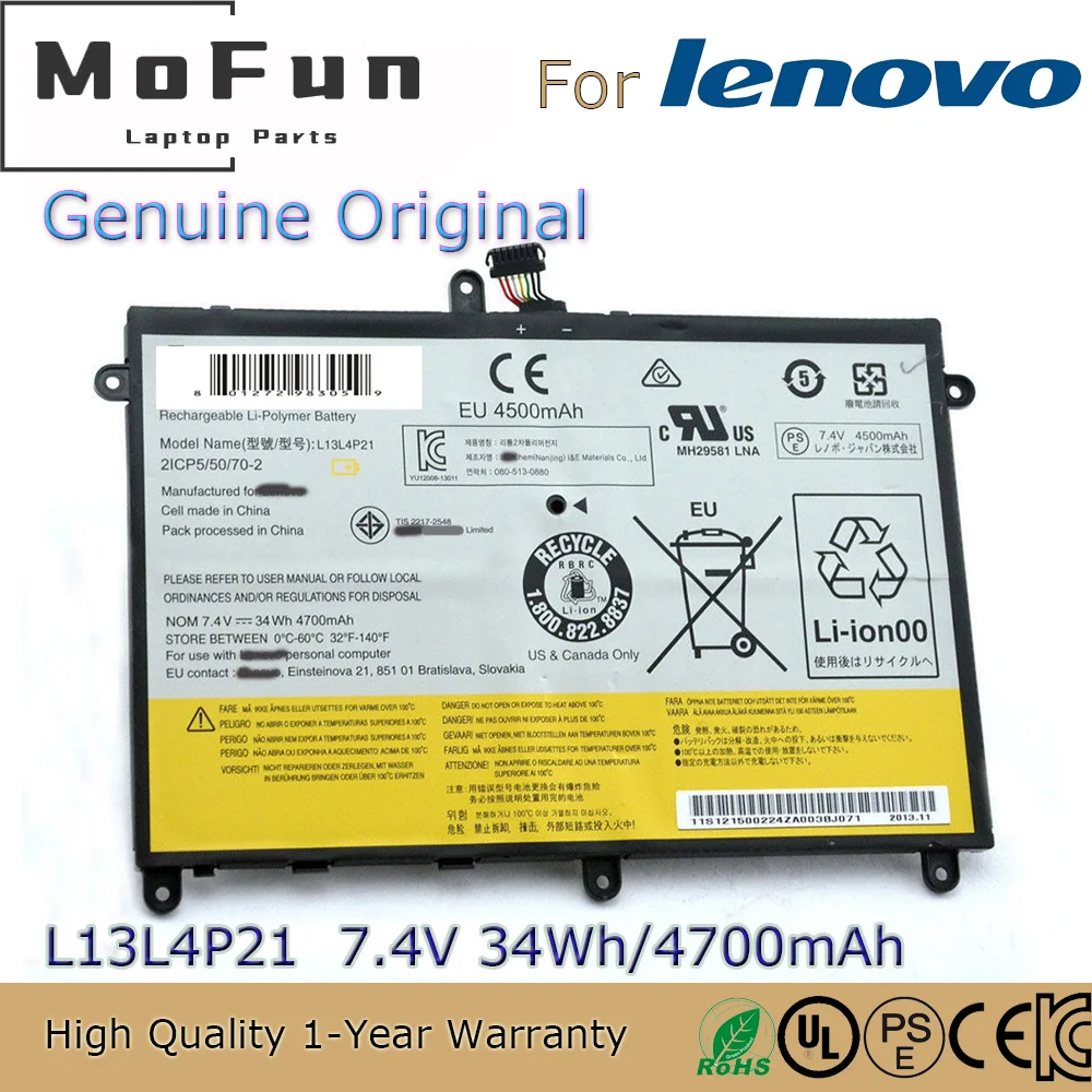 Brand New Original L13M4P21 7.4V 34Wh Laptop Battery for Lenovo Ideapad Yoga 2 11(80CX59418525) 2332 20332 L13L4P21