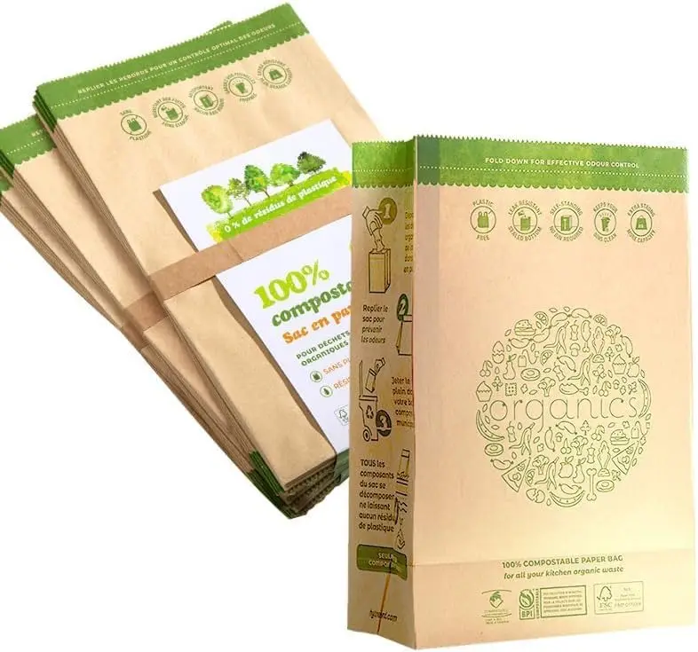 

Compostable Food Waste Bags 35 Count Leak Resistant Liner for Kitchen Trash Can with Foldable Top