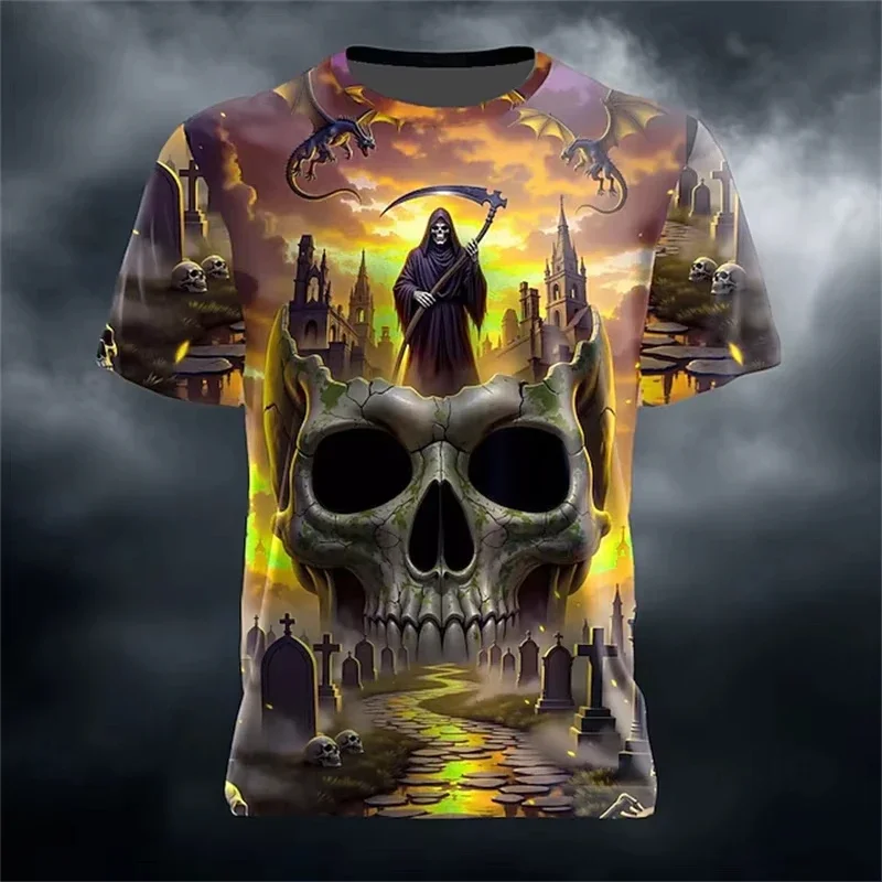 Halloween Street Men's T-shirt Round-Neck Short-Sleeve Gothic Streetwear Casual T-Shirt Horror-Theme Tops
