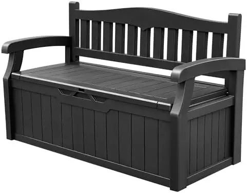 80 Gallon Storage Bench Deck Box Lockable for Patio Furniture, Garden Decor and Outdoor Seating for Cushions, Garden