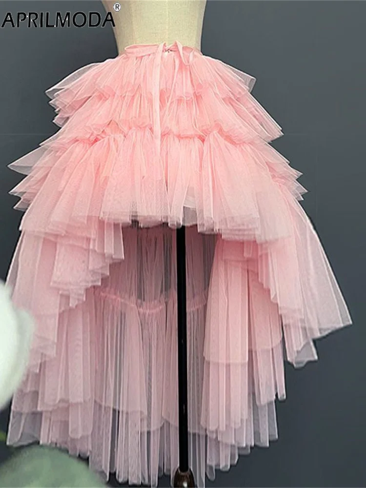 Femmes à plusieurs niveaux Lolita avant court dos longue princesse Tutu jupe haut bas gonflé Maxi asymétrique maille robe de bal événement jsk jupes